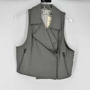 Mike & Chris 100% Real Leather Asymmetrical Zip Crop Biker Moto Vest Size Small